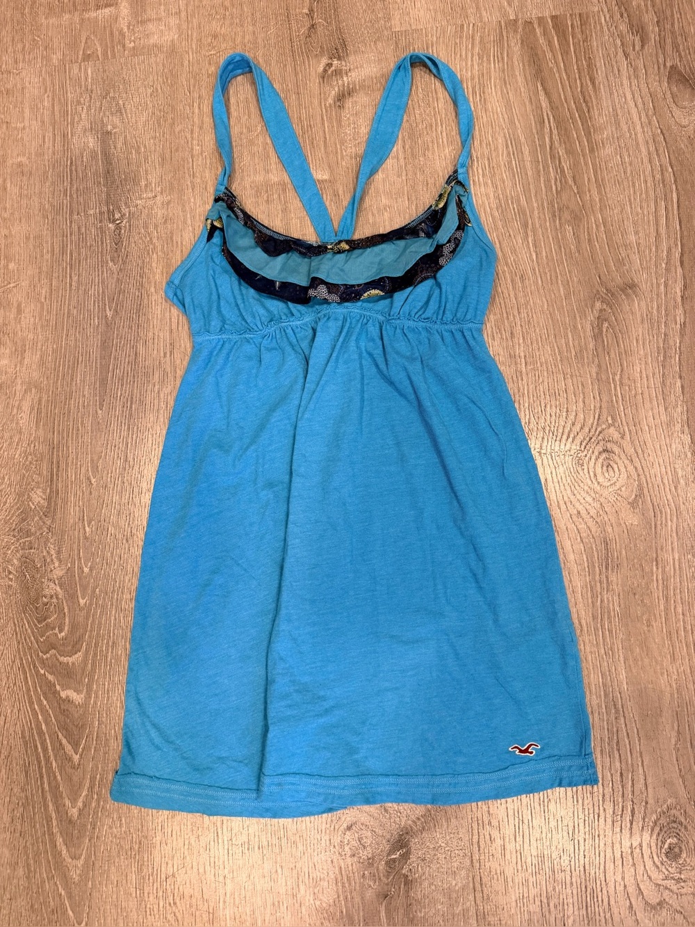 Vintage Hollister Turquoise Blue Ruffled Trim Tank Dress
